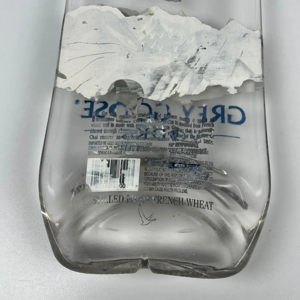 Grey Goose Vodka Slumped Melted Glass Bottle Tray Spoon Rest‎ Wall Decor 1 Liter